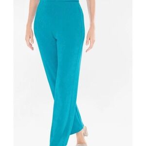 Chicos Travelers No Tummy Pant Cozumel Blue Slinky Knit Straight Leg 3 16 NWT